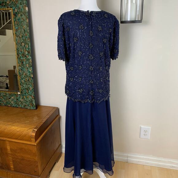 Vintage Stenay Plus Size 14 Women's Beaded Long Dress Blue Cocktail Formal - Picture 5 of 10